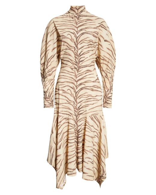 Stella McCartney Natural Tiger Stripe Long Sleeve Mock Neck Dress