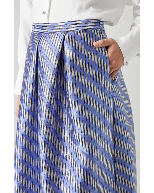 L.K.Bennett Blue Olsen Metallic Pleated Midi Skirt