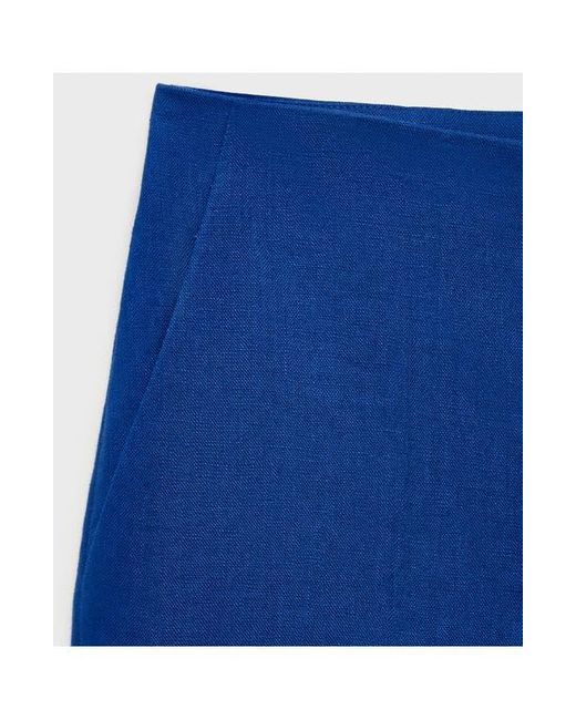 Mango Blue Straight Fit Linen Shorts