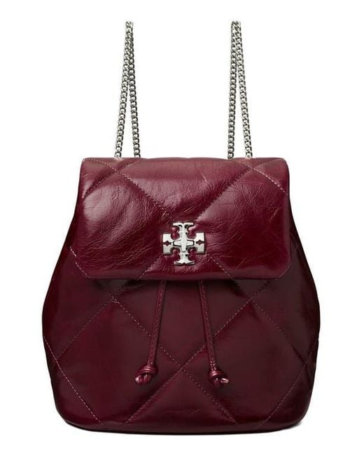 Tory Burch Red Kira Distressed Diamond Quilted Leather Backpack