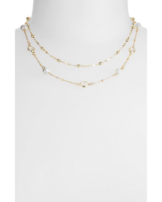 Nordstrom White Cubic Zirconia & Imitation Pearl Layered Chain Necklace