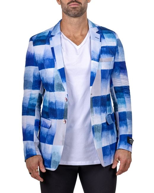 Maceoo Blue Unconstructed Marthyr021 Cotton Patchwork Blazer for men