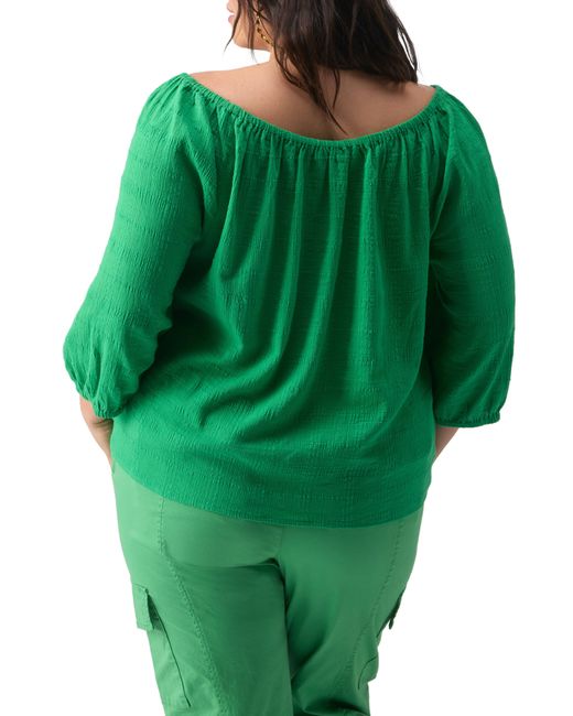 Sanctuary Green Beach To Bar Off The Shoulder Textured Cotton Top