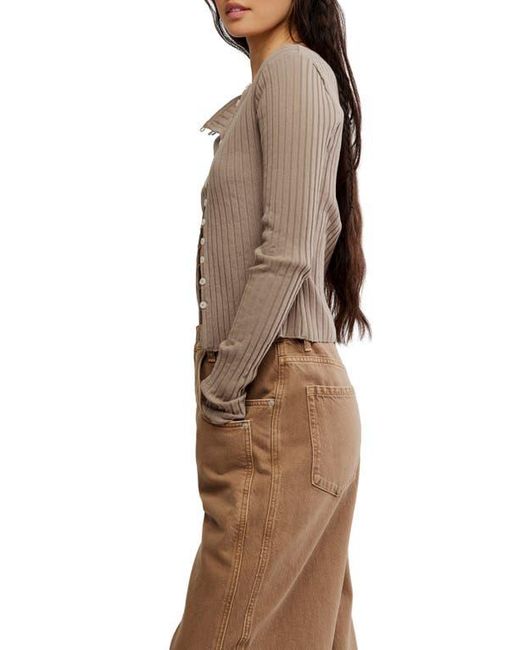 Free People Brown Tilly Rib Long Sleeve Button-Up Top