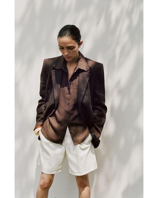 Mango Brown Straight Lyocell & Linen Button-Up Shirt