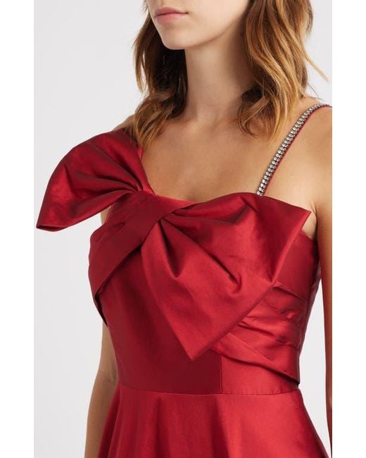 Eliza J Red Rhinestone Strap Bow Bodice Gown