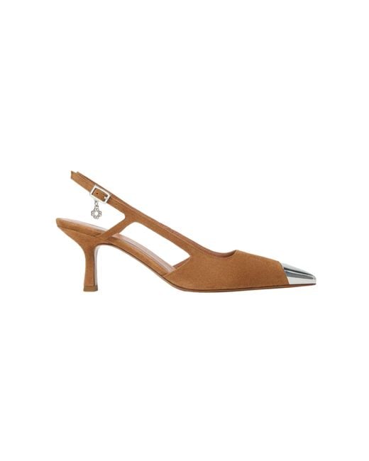 Maje Natural Metallic-Toe Suede Pumps