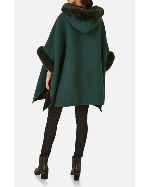 Yumi' Green Hooded Fur Cape Jacket