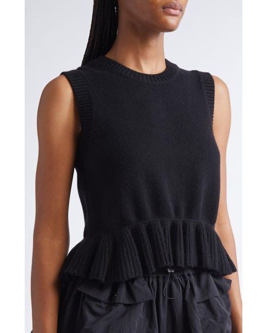 CECILIE BAHNSEN Black Bill Ruffled Peplum Recycled Cashmere & Wool Sweater Vest