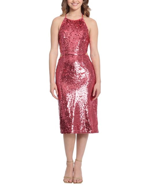 DONNA MORGAN FOR MAGGY Red Sequin Cutout Cocktail Dress