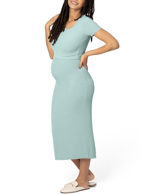 Kindred Bravely Blue Olivia Rib 2-in-1 Nursing/maternity Midi Dress