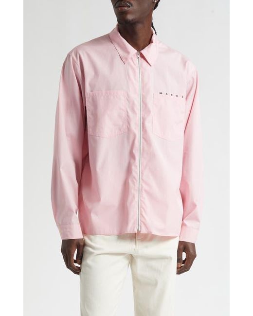 Marni Pink Hidden Logo Organic Cotton Poplin Zip Shirt for men