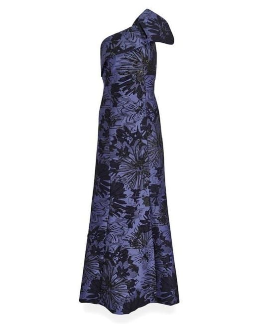 Donna Karan Blue Metallic One-Shoulder Jacquard Mermaid Gown