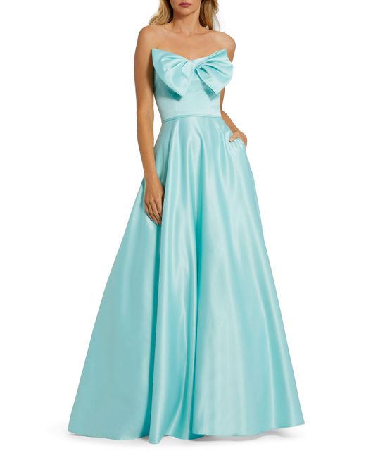 Mac Duggal Blue Bow Detail Strapless A-line Gown