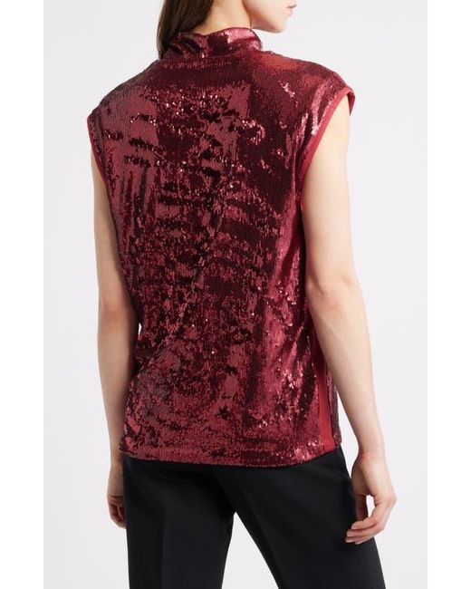 Boss Red Sequin Mock Neck Top