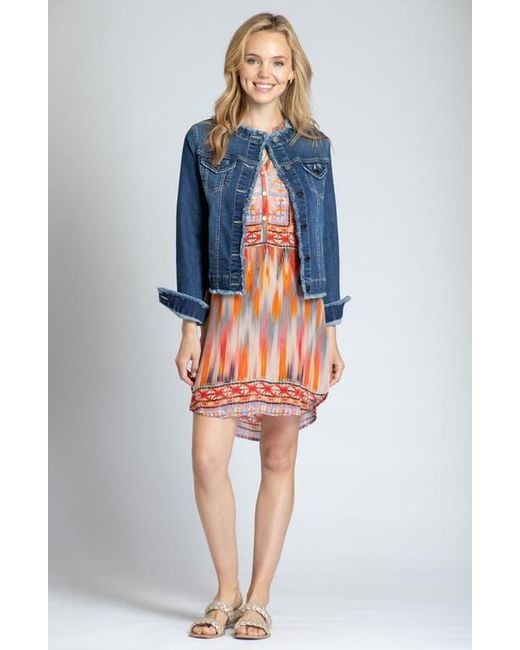 Apny Blue Frayed Collarless Denim Jacket