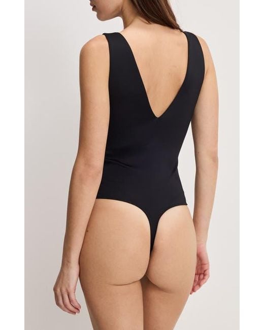 GOOD AMERICAN Blue Sculpting Deep V-Neck Bodysuit