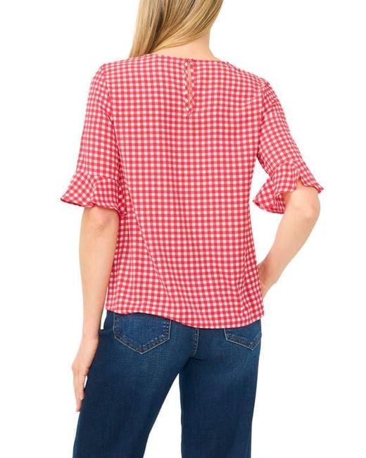Cece Blue Gingham Ruffle Sleeve Top