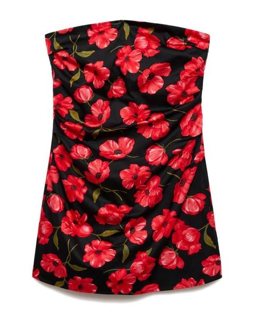 Mango Red Strapless Floral Minidress