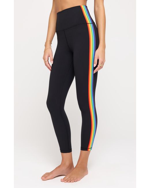 Spiritual Gangster Blue Ada Rainbow Stripe High Waist Dream Tech Jersey 7/8 leggings