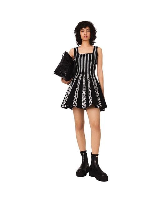 Maje Mini Jacquard Knit Dress in Black | Lyst