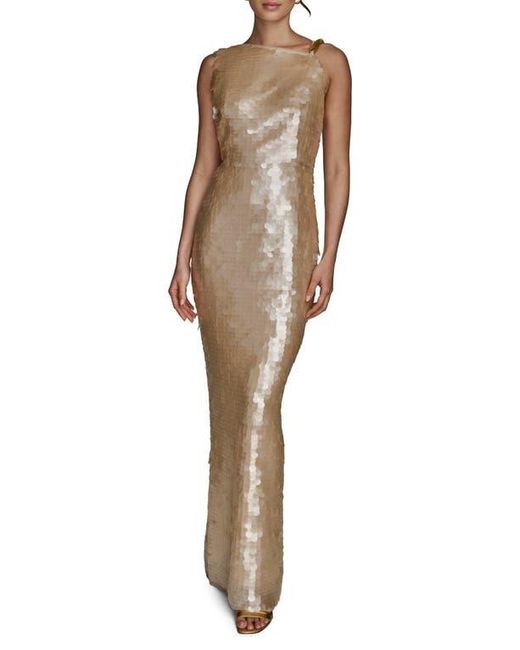 Donna Karan Natural Paillette Sequin Column Gown