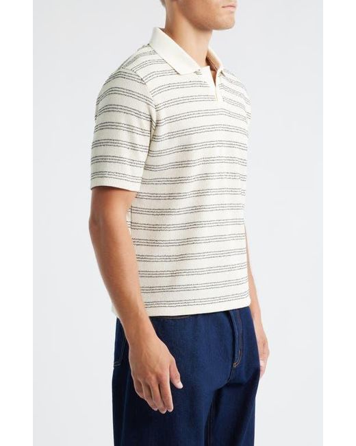 Percival White Laurent Stripe Johnny Collar Cotton Blend Polo for men