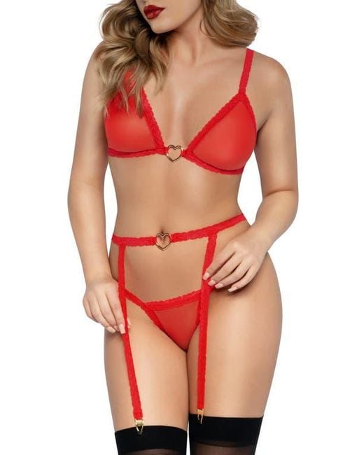 Dreamgirl Heart Mesh Bralette, Thong & Garter Belt Set in Red | Lyst Dreamgirl Heart Mesh Bralette, Thong & Garter Belt Set in Red | Lyst
