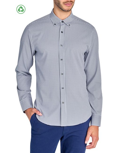 Con.struct Blue Slim Fit Micro Plaid Recycled 4-Way Stretch Performance Long Sleeve Shirt for men