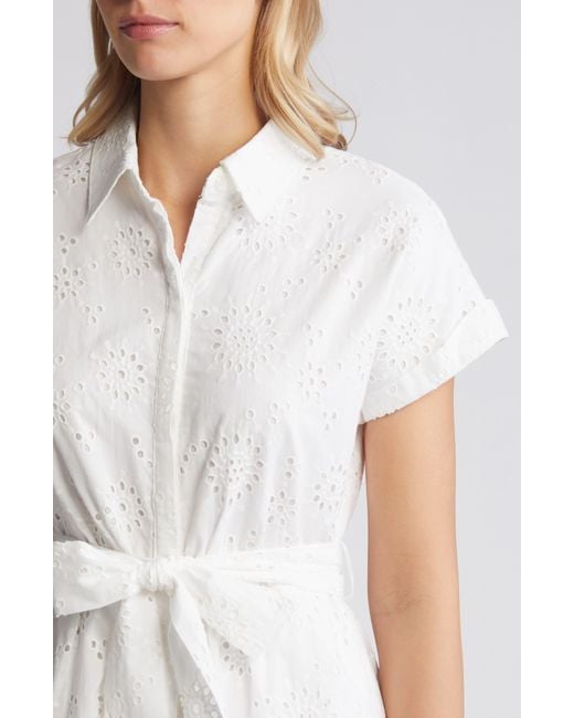 Caslon White Caslon(r) Eyelet Embroidery Cotton Shirtdress