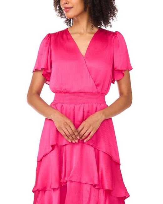 Vince Camuto Pink Flutter Sleeve Tiered Midi Dress