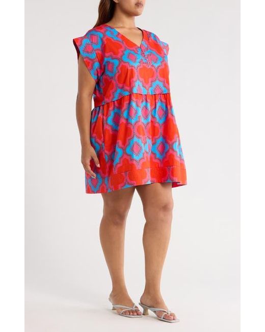 Sugarlips Red Devany Jolene Abstract Print Cotton Trapeze Dress