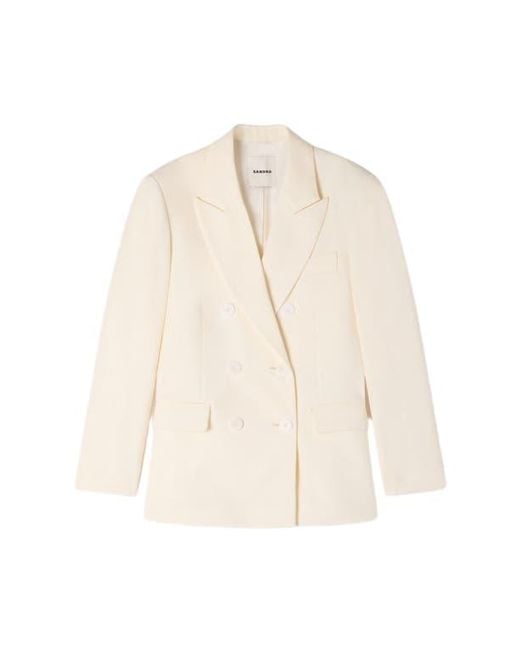 Sandro White Double-Breasted Suit Jacket