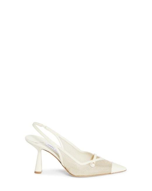 Jimmy Choo White Amita Pointed Cap Toe Slingback Pump