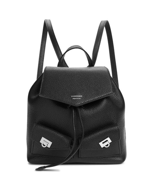 Ferragamo Black Mini Harley Leather Drawstring Backpack