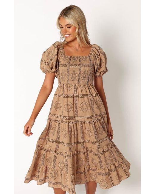 Petal & Pup Brown Soliel Puff Sleeve Midi Dress