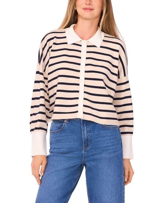 1.STATE Blue Stripe Button-Up Sweater