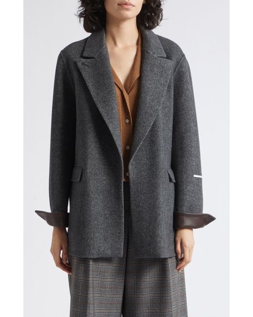 Marella Black Wool Jacket With Leather Cuffs