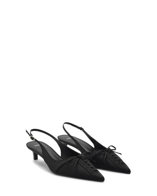 Mango Black Bow Pointed Toe Kitten Heel Slingback Pump