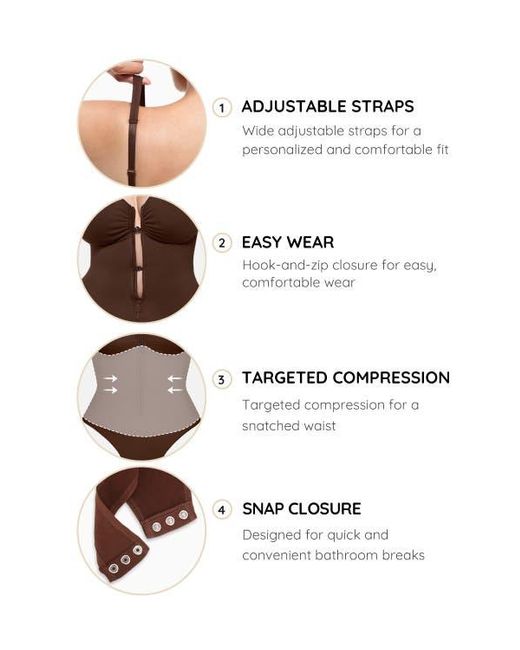 Shapellx Black Skin Flow Zipper Front Thong Bodysuit
