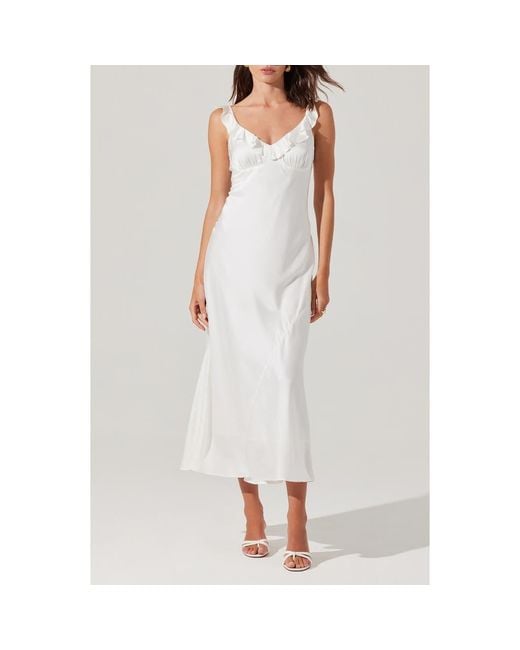 Astr White Zoie Ruffle Neck Satin Slipdress
