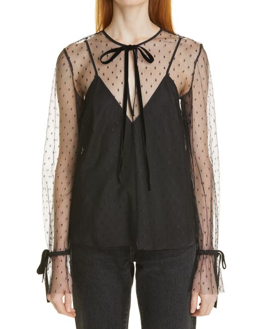 RED Valentino Black Front Tie Tulle Top