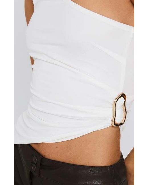 Princess Polly White Machiatto One-Shoulder Asymmetric Jersey Top