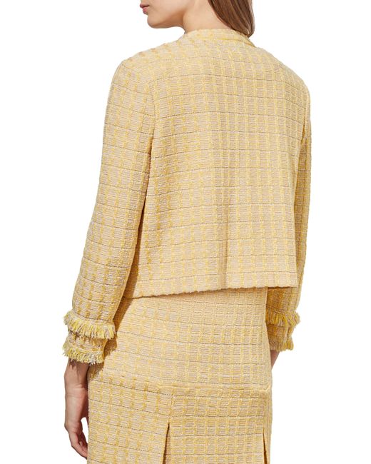 Ming Wang Natural Fringe Wing Collar Tweed Jacket