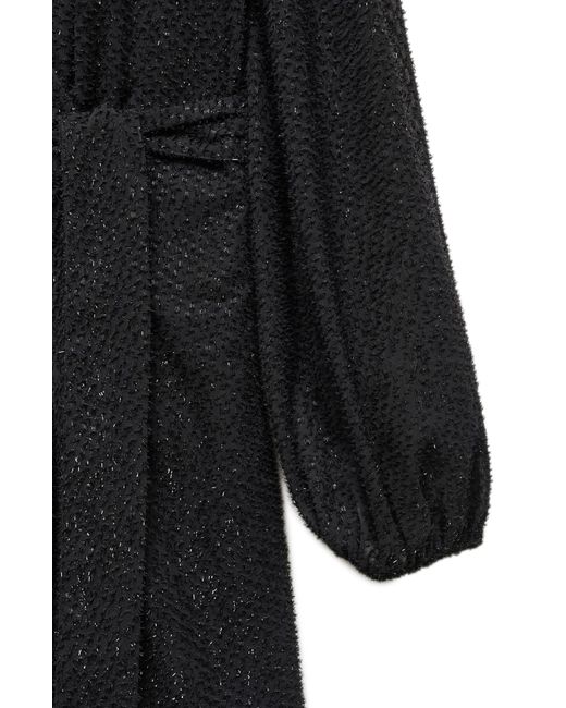 Mango Black Belted Fuzzy Long Sleeve Minidress