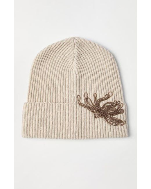Brunello Cucinelli Natural Cashmere Knit Beanie With Monili