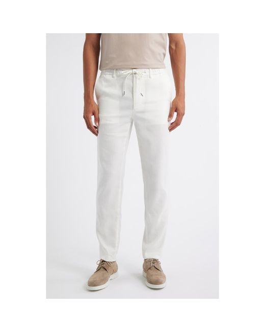 Boss White Kane Flat Front Linen Blend Drawstring Pants for men