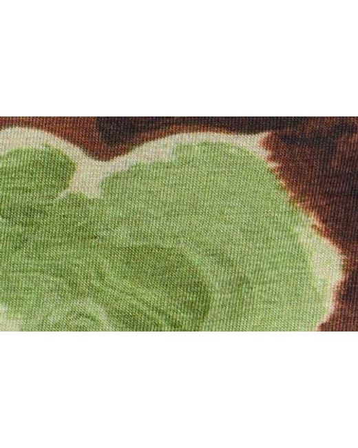 TOPSHOP Green Abstract Floral Asymmetric Neck Top