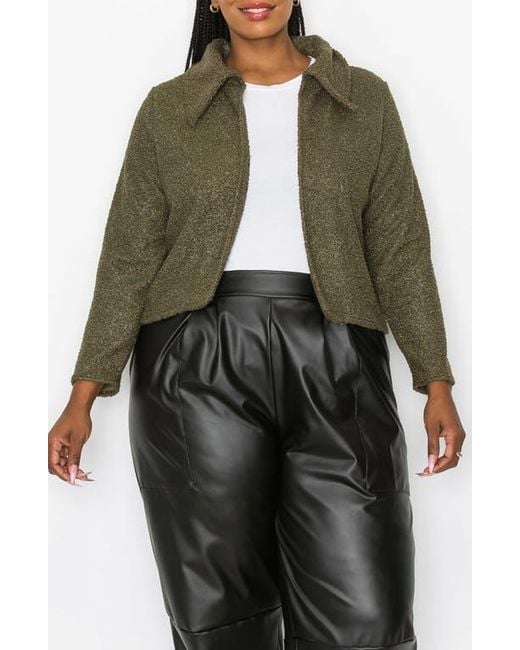 L I V D Green Erica Faux Shearling Crop Jacket