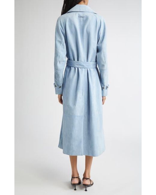 Proenza Schouler Blue Ramona Belted Suede Trench Coat